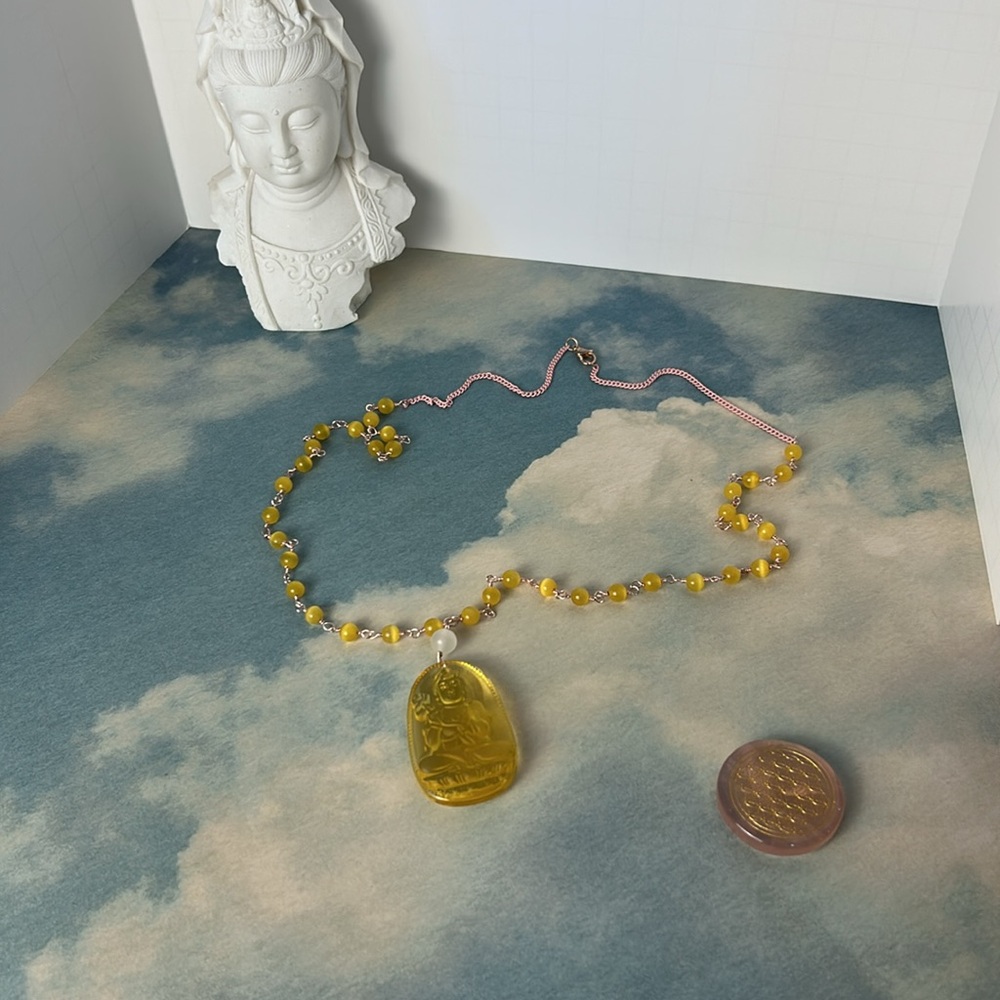 Yellow Gemstone Beaded Necklace with Teardrop Pendant